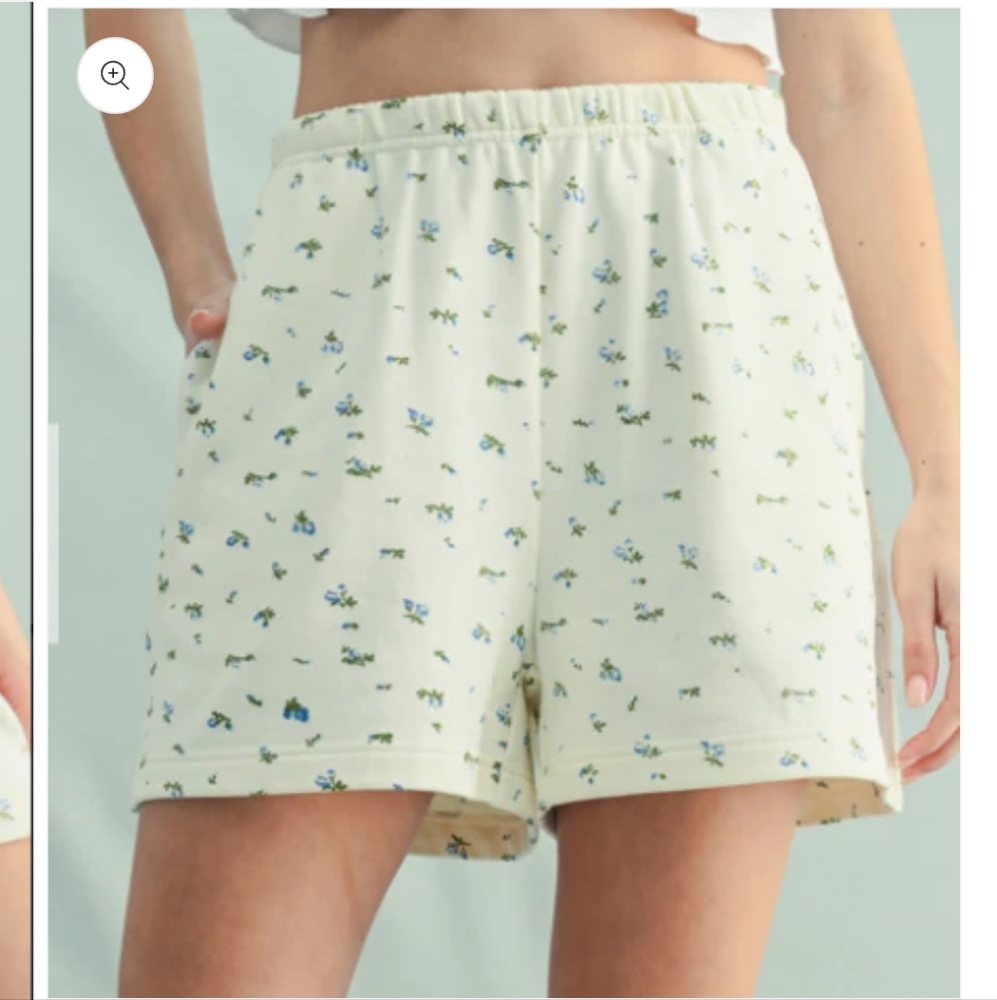 Wishlist Cream Blue Floral High Waist Sweat Shorts French Terry Boutique